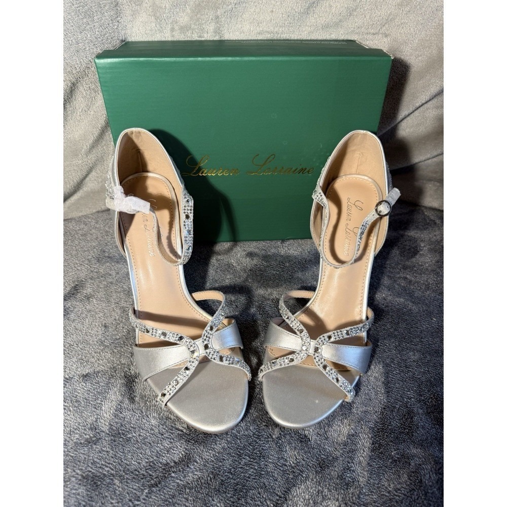 Lauren Lorraine Daisey Silver Rhinestone Strappy Heels Women's Size 9.5‎ NIB